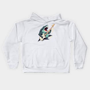 A funky megalodon  playing an electric guitar Kids Hoodie